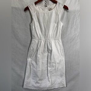 J Crew White Eyelet Tea Dress Womens Size 00 Cotton Pockets Coquette Feminine